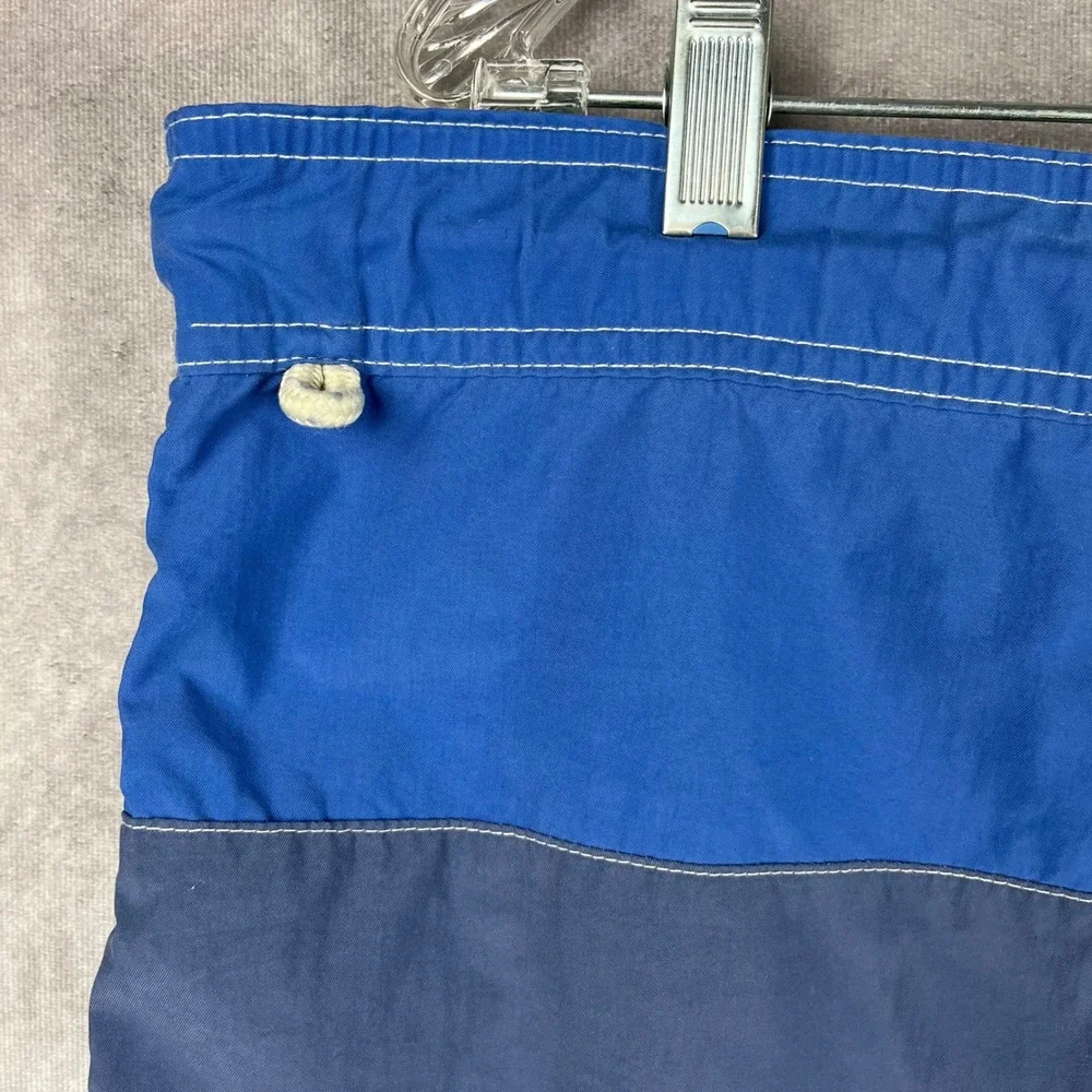 Vtg J. Crew Swimwear Mens M Blue Color Block Drawstring Lined Swim Trunks Shorts